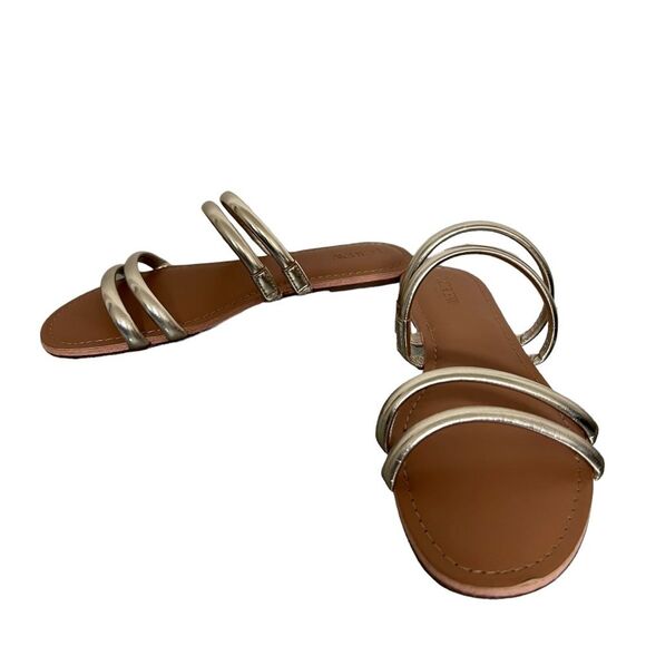 J. Crew NWOT Gold Metallic Flat Slide On Sandals Size 8 - Picture 3 of 10